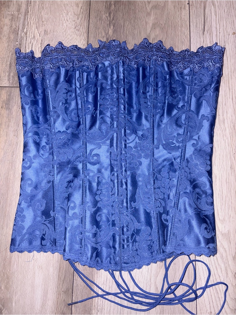 Blue Satin Lace-Up Corset Bustier